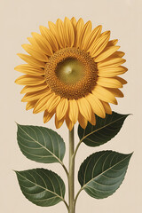Fototapeta premium A single sunflower, vibrant yellow, against a light background. 