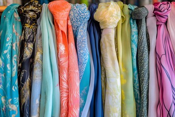 Fototapeta premium Colorful Printed Scarves Fashion Accessories Collection