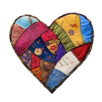 Naklejki Colorful patchwork heart handmade textile art love symbol