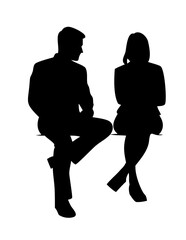 Professional group sitting silhouette vector with men and women, isolated PNG profile
