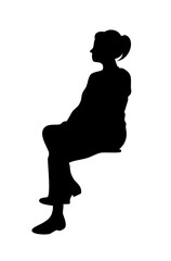 Female sitting silhouette vector on chair or bench, business profile isolated PNG
