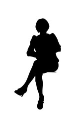 Business woman sitting silhouette vector on bench or chair, profile isolated PNG

