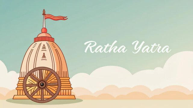 Illustration of a Ratha Yatra chariot with a flag and sky.
