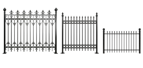 ser of metal fence sections on a transparent background