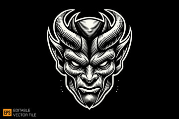 Devil head tattoo dark horror art illustration design black and white backgroud templates