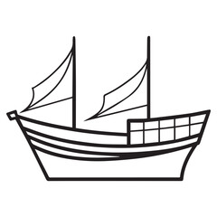 Line Art Illustration of a Historic Sailing Vessel A Black and White Drawing of an Old Ship