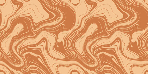 Vector seamless pattern with fluid organic shapes, liquid lines. All-over abstract ink stain texture, marble surface. Funky groovy background with waves, acrylic paint, watercolor. Coffee with caramel