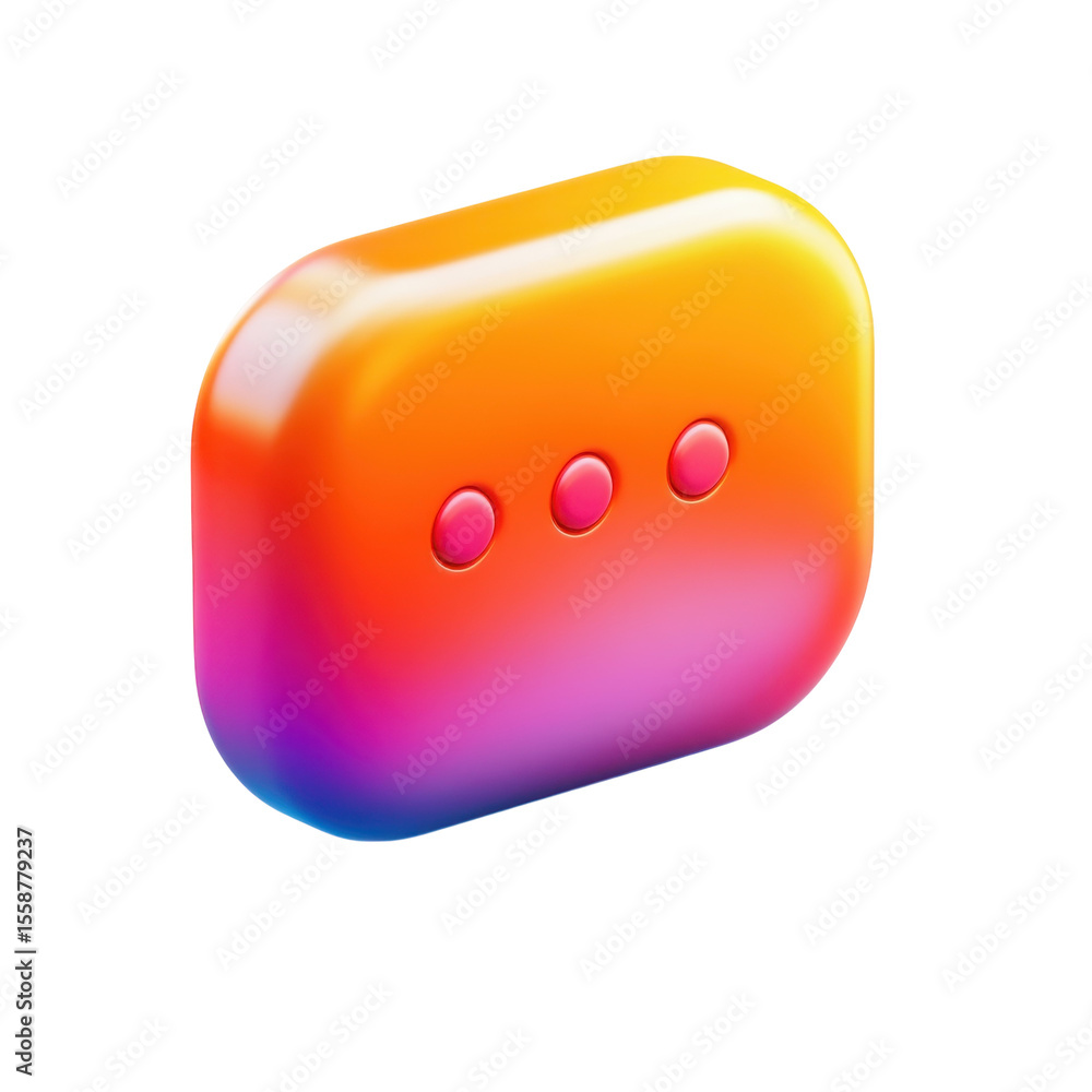Poster glossy three dots message bubble icon with vibrant colors and modern on transparent background