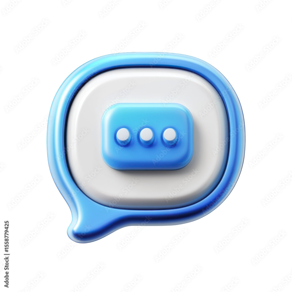 Poster blue chat bubble icon with ellipsis loading animation 3d render message on transparent background