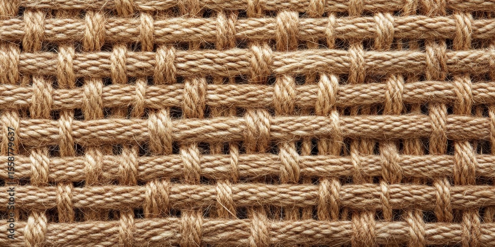 Poster beige rough jute fabric background featuring organic material with dense weave texture and pattern