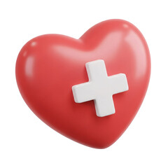 Obraz premium 3d rendered red heart symbol with white medical cross on black background