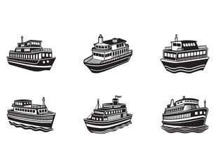 Elegant Black and White Illustration of a Passenger Ship on Water	
