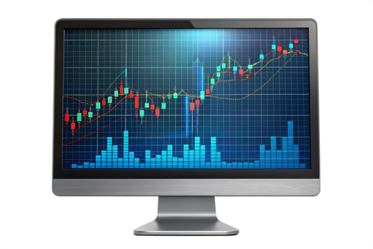 a business computer with stock market graph or for isolated on white background  PNG , AI GENERATED