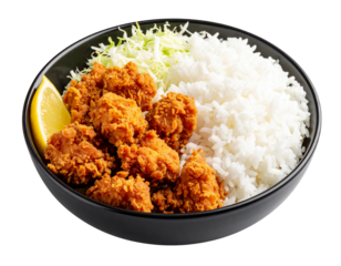 Japanese Karaage Chicken Rice Bowl, Transparent Background