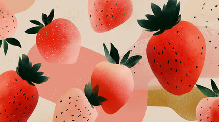 Vibrant Artistic Illustration of Fresh Strawberries on a Textured Background