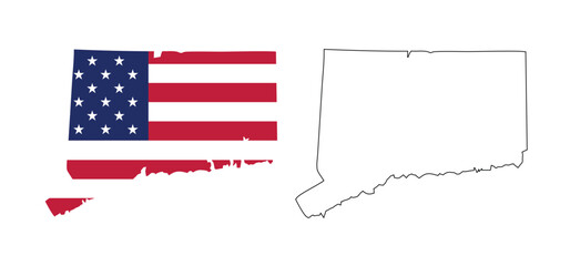 Connecticut state map with USA flat design and black outline. Patriotic and educational vector perfect for presentation, learning, or design projects.