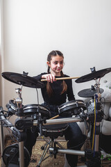 Rock Beat in Motion Female Drummer in Action