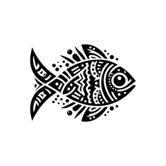 Obraz premium Simple tribal fish pattern in black, flat color, white background