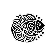 Simple tribal fish pattern in black, flat color, white background