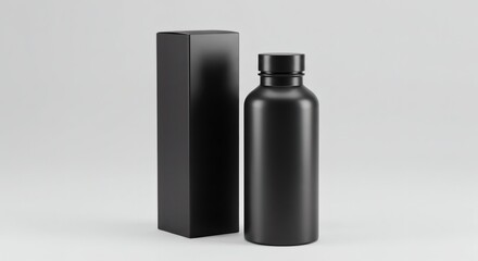 Minimalist Black Bottle  Box Mockup on White Background.