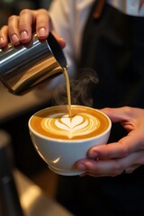 Expert Barista Pouring Latte Art Coffee Creation Process