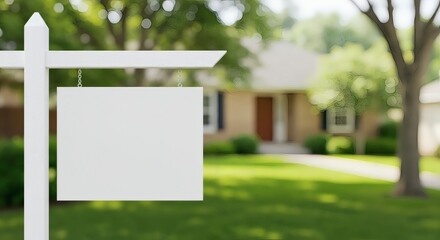 Blank Sign with Suburban Dream Home on the Horizon Awaits.