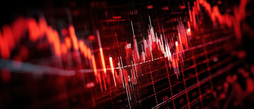The dynamic red stock market graph illustrating trends and fluctuations in finance.