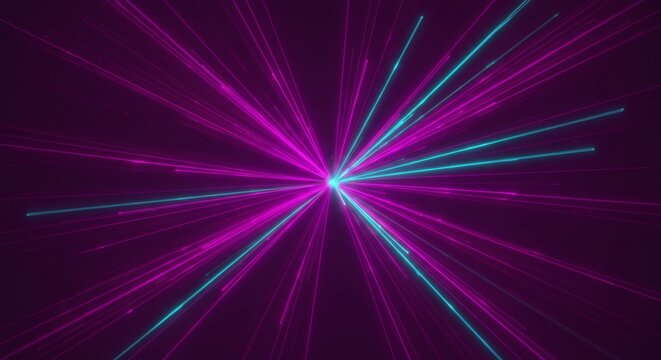 Neon Burst Cyan and Magenta Rays Exploding on Dark Background. - Powered by Adobe