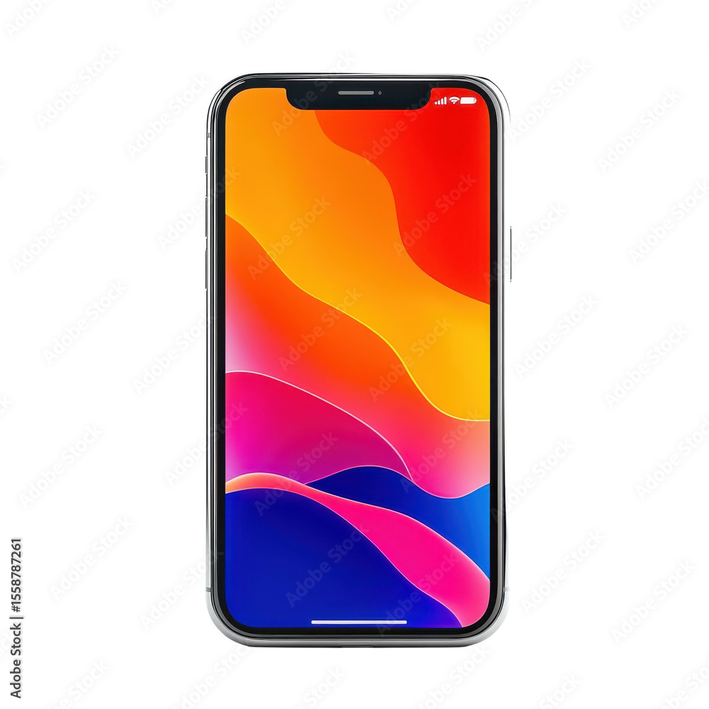Poster sleek smartphone displaying abstract colorful art vibrant hues tech device on transparent background