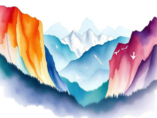 Watercolor illustration of mountains