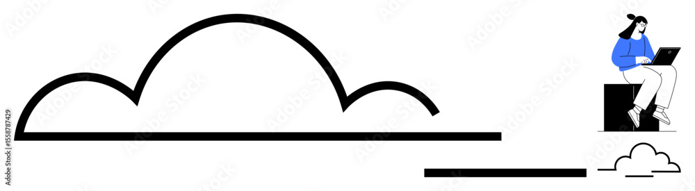 Aufkleber minimalistic design of a large abstract cloud linked to a person on a laptop. ideal for technology, 