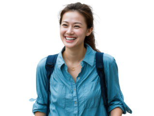 Joyful Hiker: A radiant woman radiates happiness as she embraces a hike, embodying health and a sense of adventure. captured, showing the pure bliss of being connected to nature.
