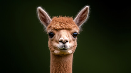 Obraz premium A fluffy alpaca standing in a grassy field again green mountains and blue sky 