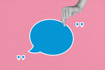 3d zine full image art collage of hand show bubble communication icon speech conversation talk...