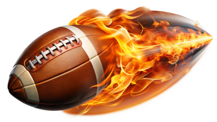  american football ball pigskin with fire trail  isolated on white background PNG , AI GENERATED
