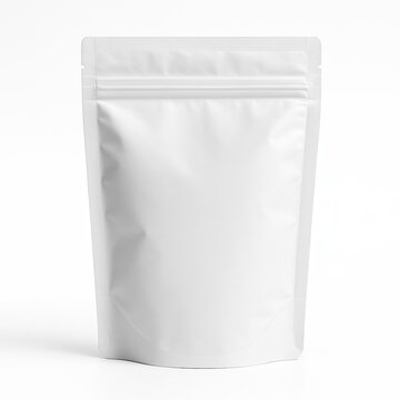 White blank food pouch mockup with stand up bag design. Mock up for product packaging and branding for snack or coffee.