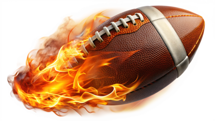 american football ball pigskin with fire trail isolated on white background PNG , AI GENERATED