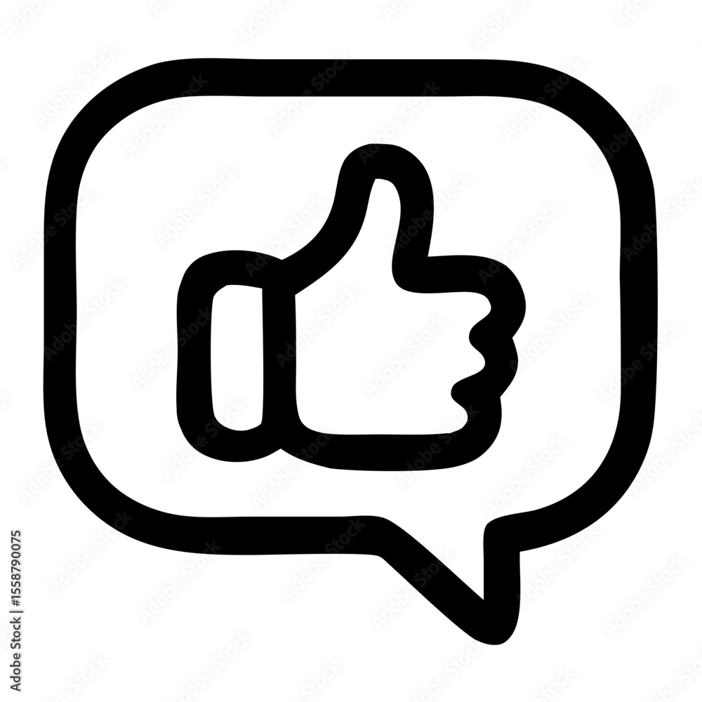 Poster simple line thumbs up in chat bubble message icon shape