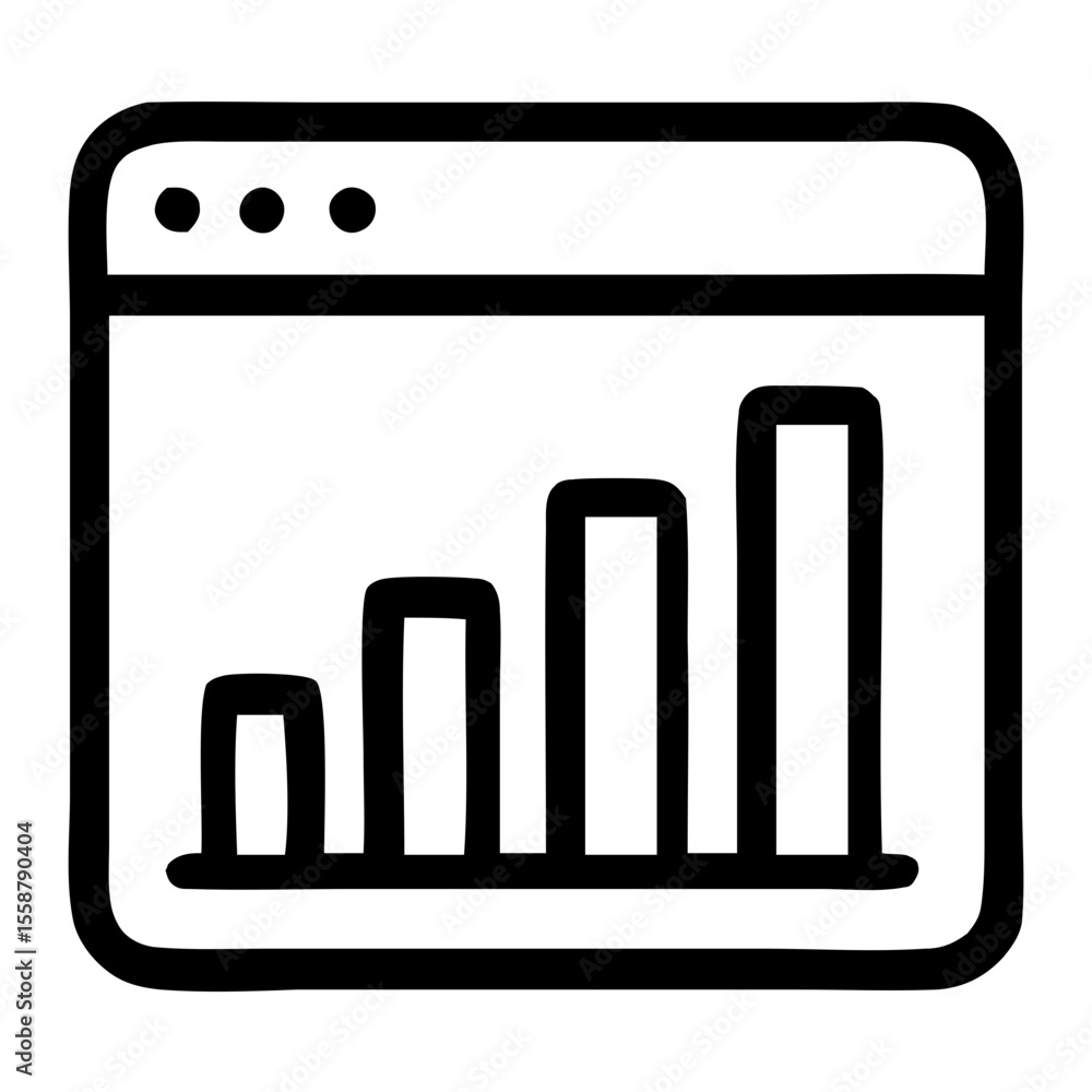 Poster minimalist outline website statistics bar chart on browser window icon