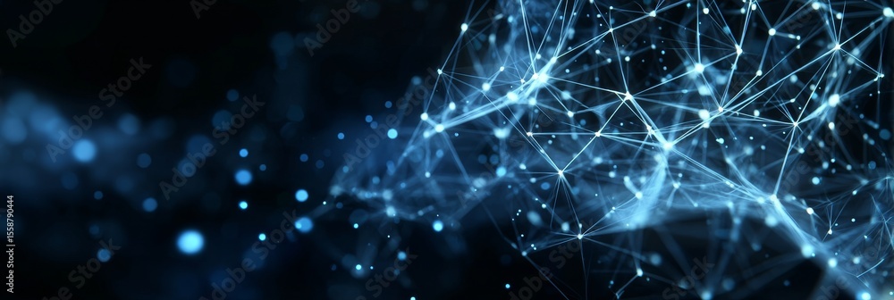 Poster abstract digital connection with polygonal shapes and dots in blue patterns for data transfer