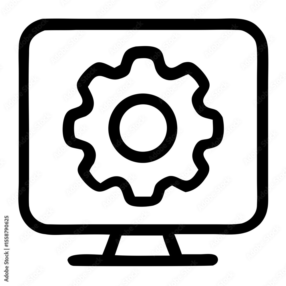 Fototapete simple line style computer monitor gear configuration setting symbol icon