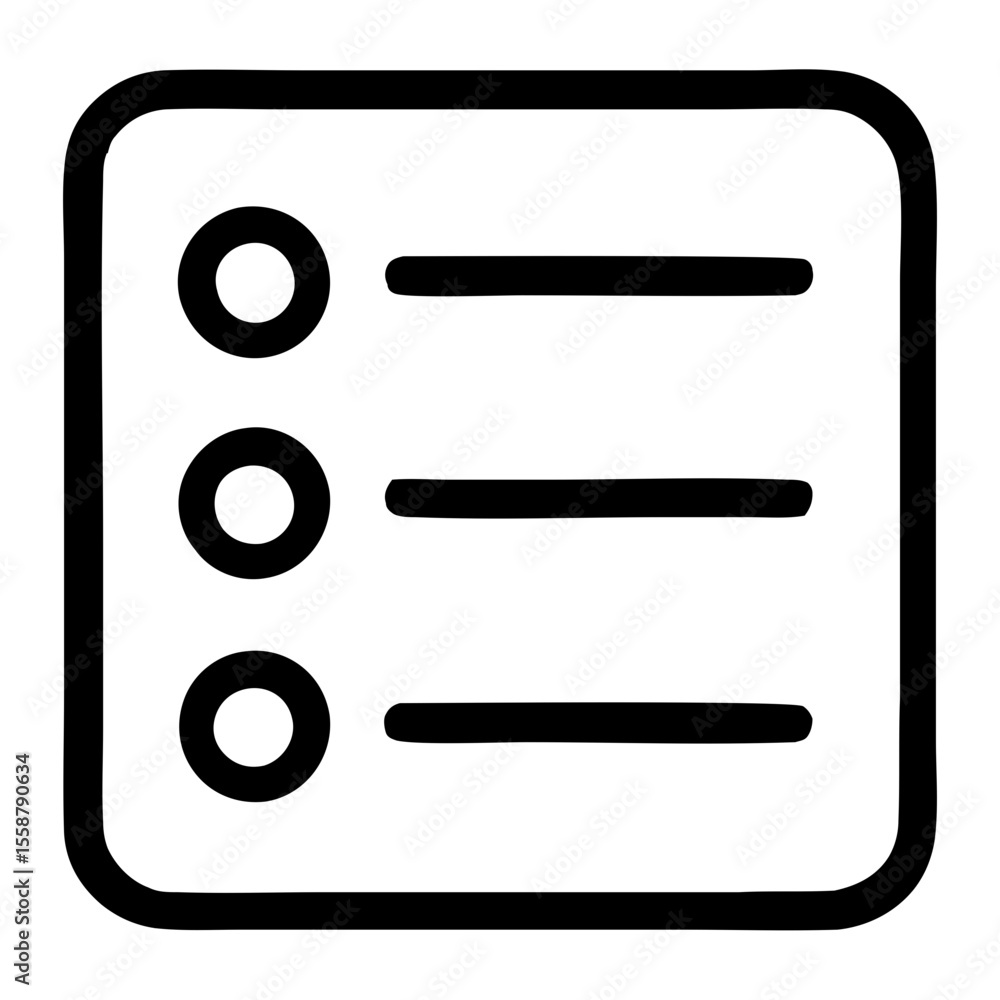 Poster thin line rounded corner list options menu with circle icon design