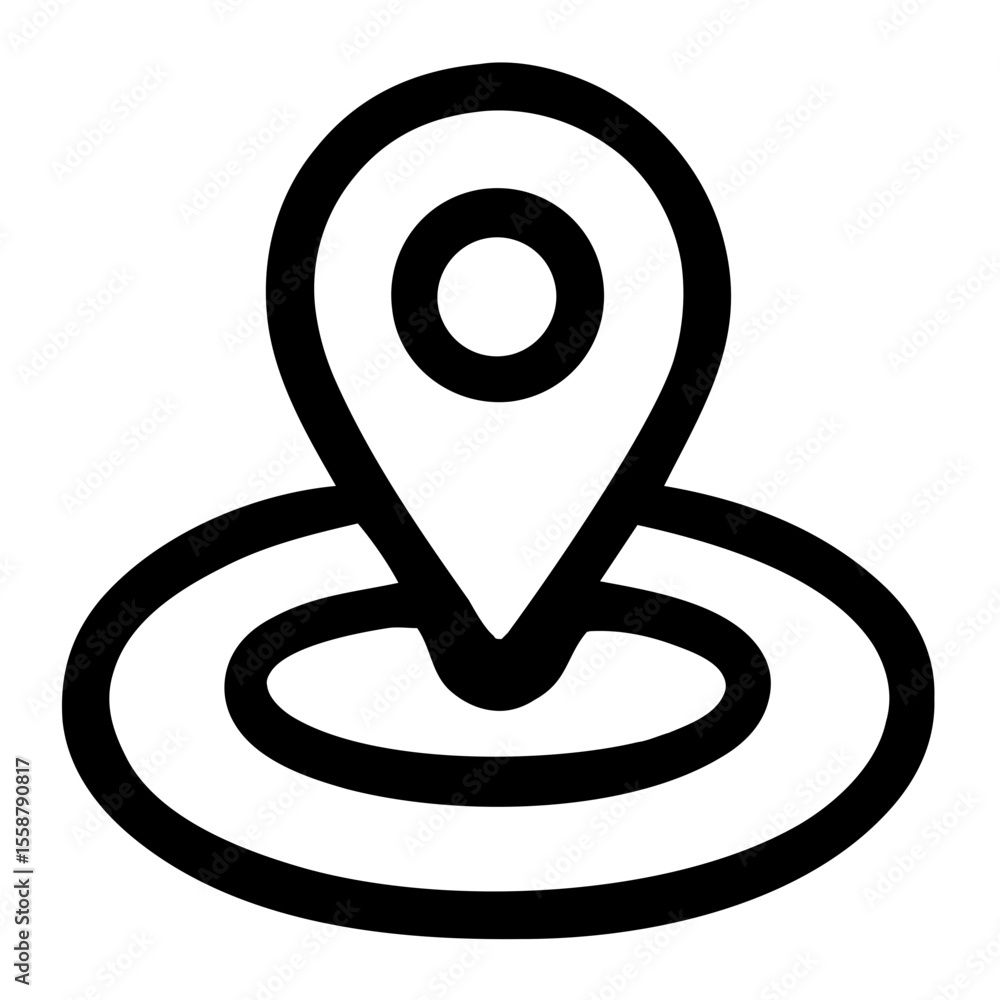 Poster simple line drawing location pin pointer with target rings icon