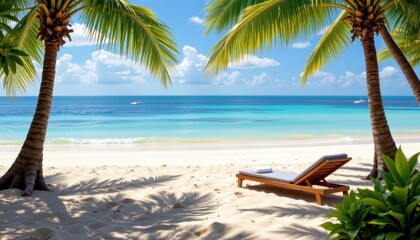 refined tropical beach scene d style on a white background gradient color palette minimal highlights bright ambiance lighting high resolution