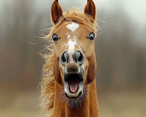 Startled horse with wide eyed expression