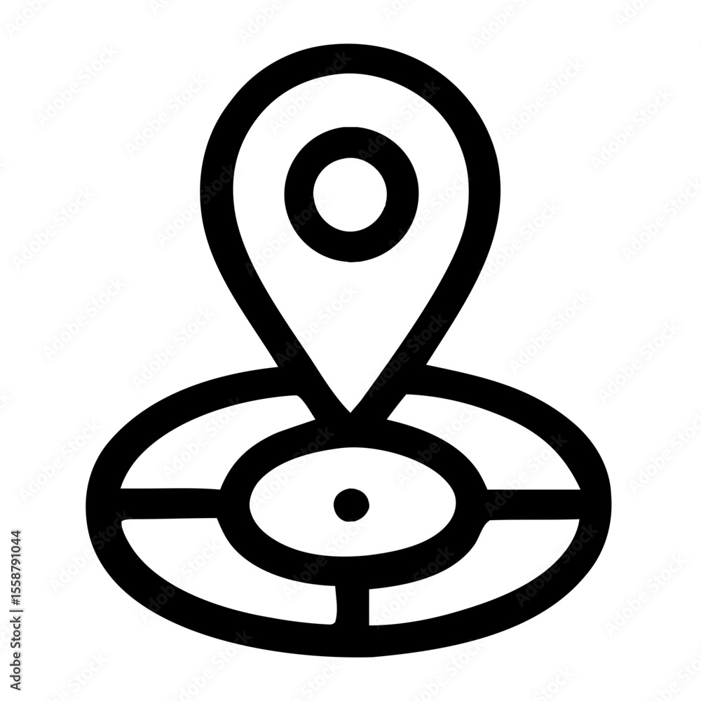 Poster simple line style map pin location icon with target circle