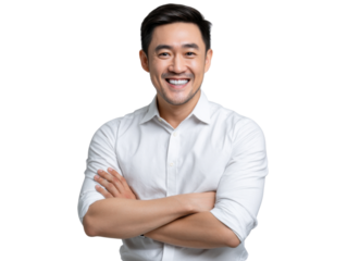 Confident Executive Smiling: A striking portrait of a confident executive exudes an aura of success. With arms crossed, this image captures the essence of professional poise and approachability.