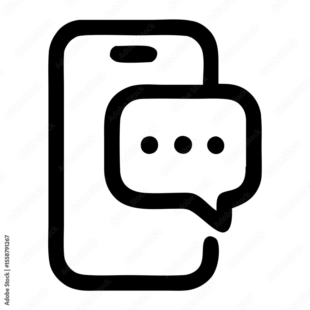 Poster simple outline smartphone message notification bubble communication technology icon