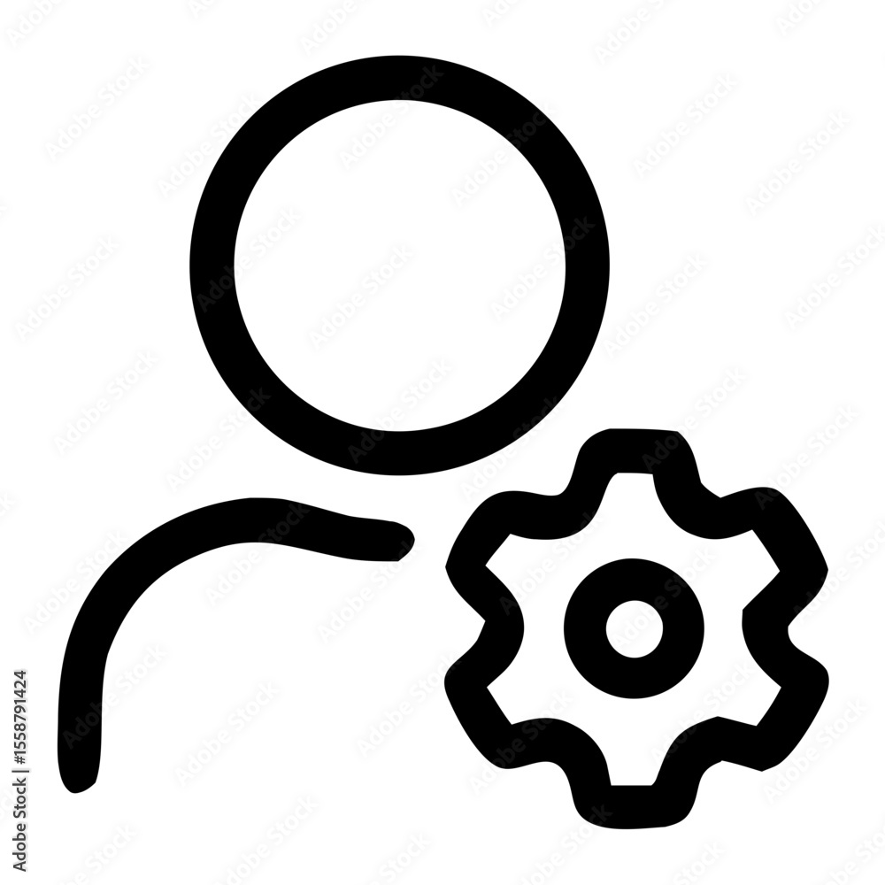Poster simple outline user with cogwheel configuration option icon graphic