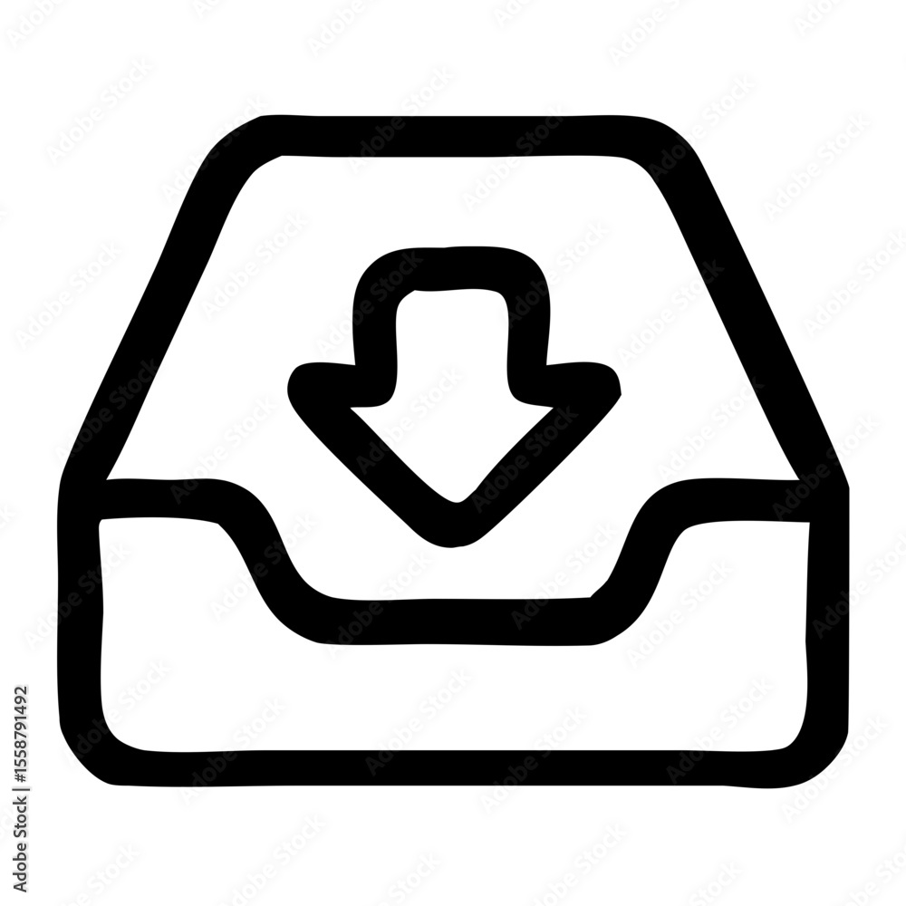 Poster handdrawn outline inbox with arrow down communication sign icon